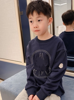 今今家高定童装男童圆领卫衣春秋新款儿童长袖纯棉打底衫小中大童