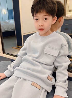 儿童春秋冬季新款卫衣男童圆领长袖上衣纯棉打底衫抓绒轻薄加绒