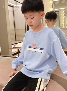 高定儿童春秋冬季新款卫衣男童女童圆领套头衫纯棉上衣小中大童装