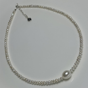 天然淡水珍珠项链小米珠3.5MM不规则纯白色间隔10MM无瑕大米珠