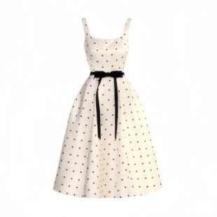 心动波点 复古波点收腰设计感高级优雅A字礼服千金蓬蓬连衣裙 法式