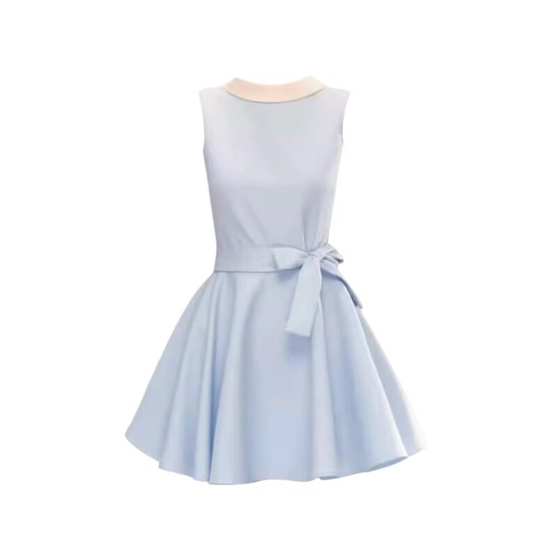 法式赫本风无袖连衣裙女夏季内搭系带收腰显瘦千金感气质蓬蓬裙女