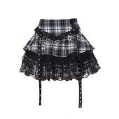 y2k辣妹双扣设计学院风法式 显瘦蕾丝蓬蓬短裙 格子jk半身裙女夏季