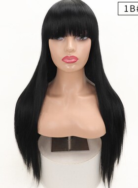 欧美外贸齐刘海长直发高温化纤丝假发头套cosplay wigs表演假发