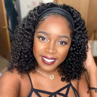 欧美外贸假发女头巾假发卷发非洲小卷爆炸头Headband Kinky Curl