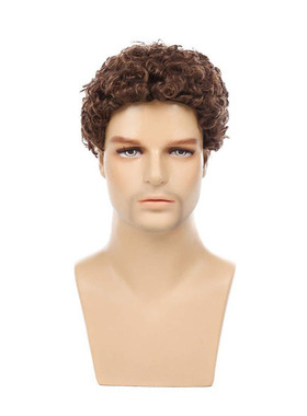 外贸欧美男士假发棕色非洲小卷羊毛卷化纤短发Kinky Curly wigs