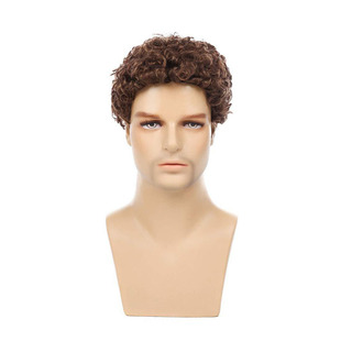 外贸欧美男士假发棕色非洲小卷羊毛卷化纤短发Kinky Curly wigs