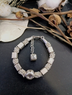 925纯银轻奢简约小众重工方块银手链