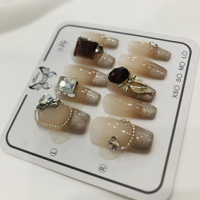 美甲纯手工显白冰透裸色甲片