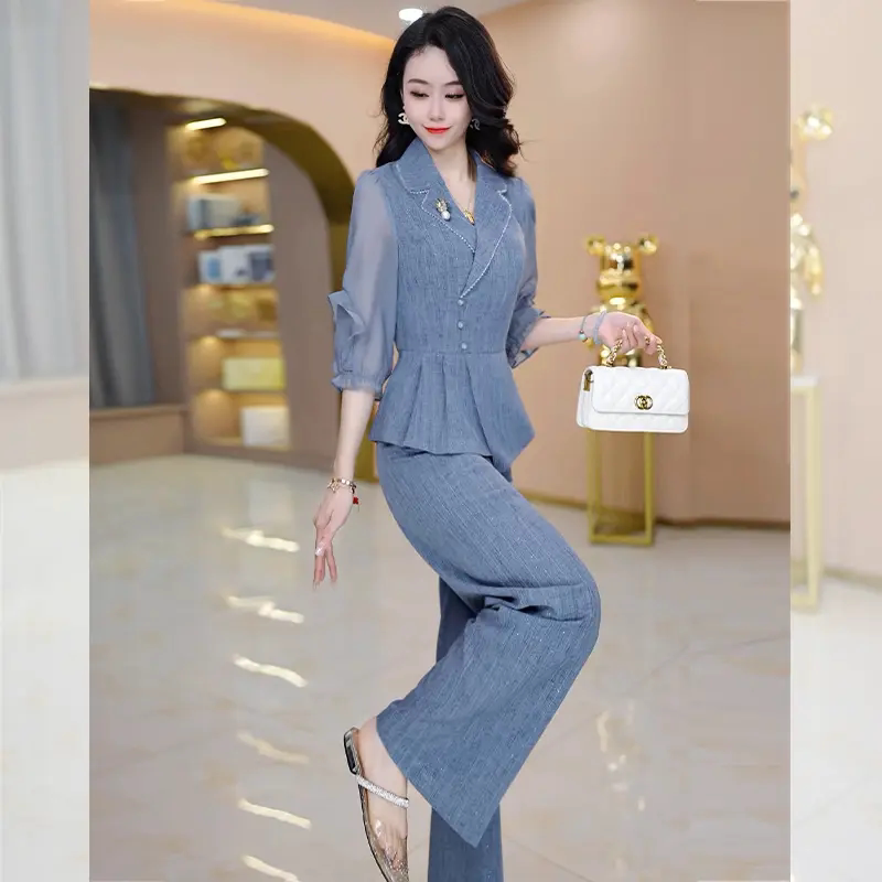 通勤风西装上衣+阔腿裤两件套女士春夏2026新款时尚气质显瘦套装