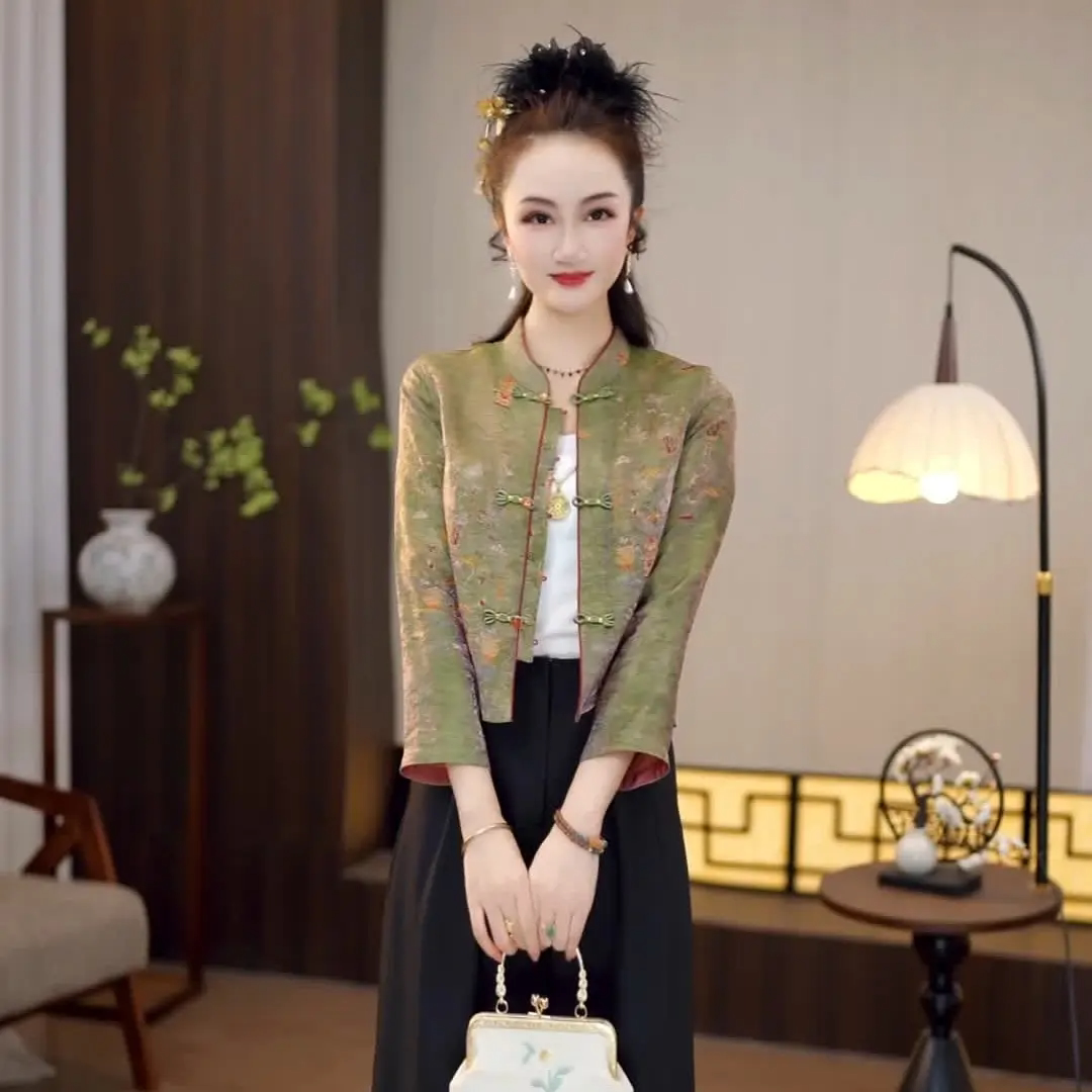 新中式提花盘扣短外套女春季