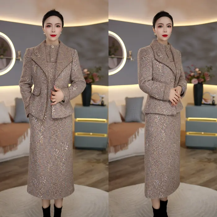 成熟风西装领外套+连衣裙女秋冬高级感两件套贵气穿搭加厚套裙