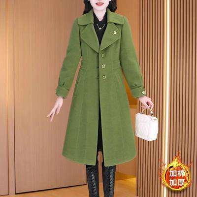 气质西装领毛呢外套女中长款