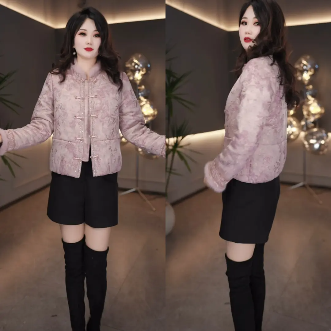 2026新款冬季新中式风粉色棉服女短款宽松显瘦保暖加厚棉衣外套