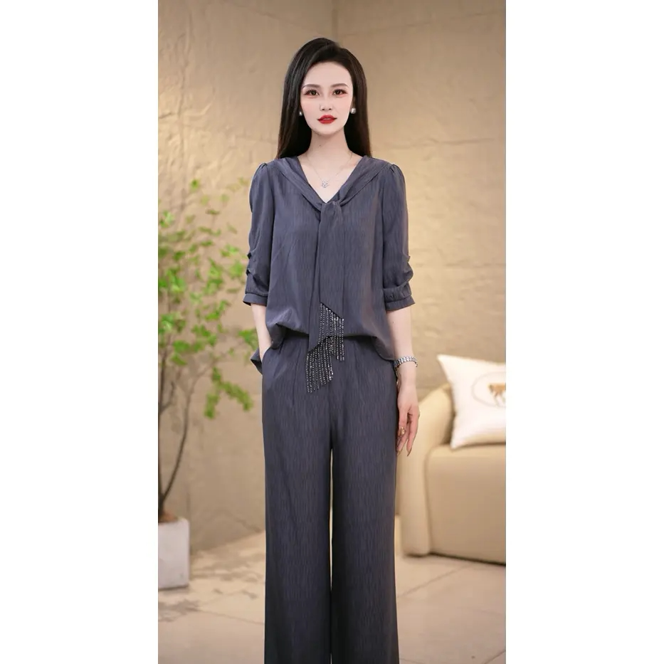 时尚套装女夏季新款高端显瘦减龄阔腿裤两件套气质穿搭