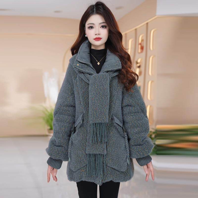 格纹羽绒服女中长款连帽宽松显瘦减龄气质外套2025新款,女装/女士精品,羽绒服,淘宝优惠券,粉丝福利购,淘宝优惠卷