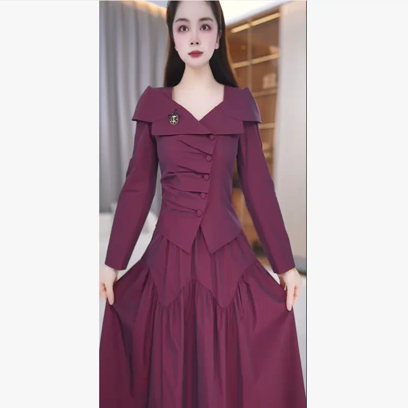 秋季女装V领长袖修身显瘦两件套