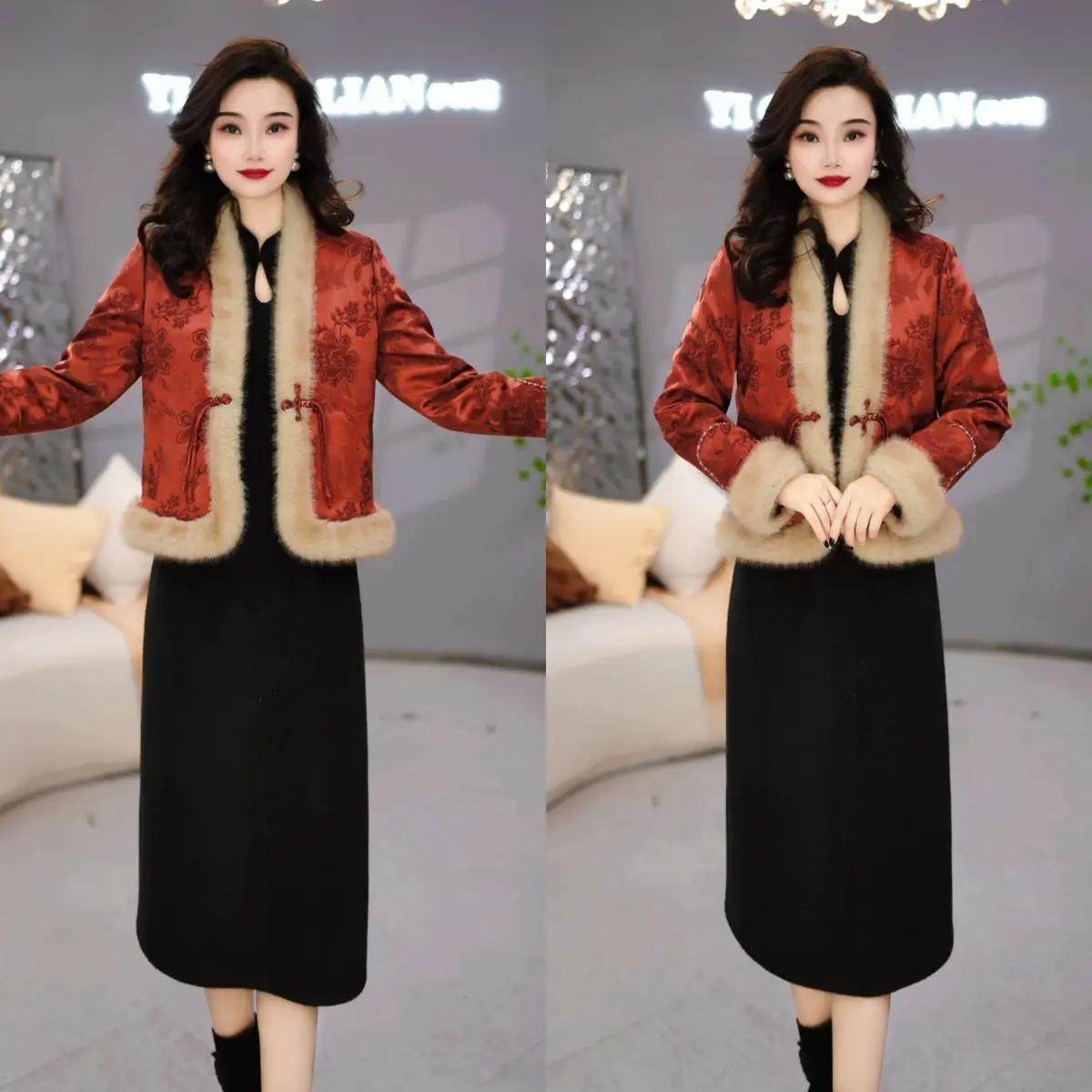 新中式风毛绒两件套连衣裙女2025冬季红色显瘦轻奢套装裙,女装/女士精品,连衣裙,淘宝优惠券,粉丝福利购,淘宝优惠卷