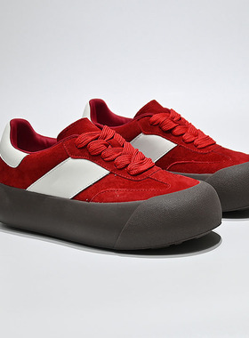 CH1900白敬亭蓬蓬大头鞋2023阿甘翻毛皮红色厚底休闲百搭德训鞋女