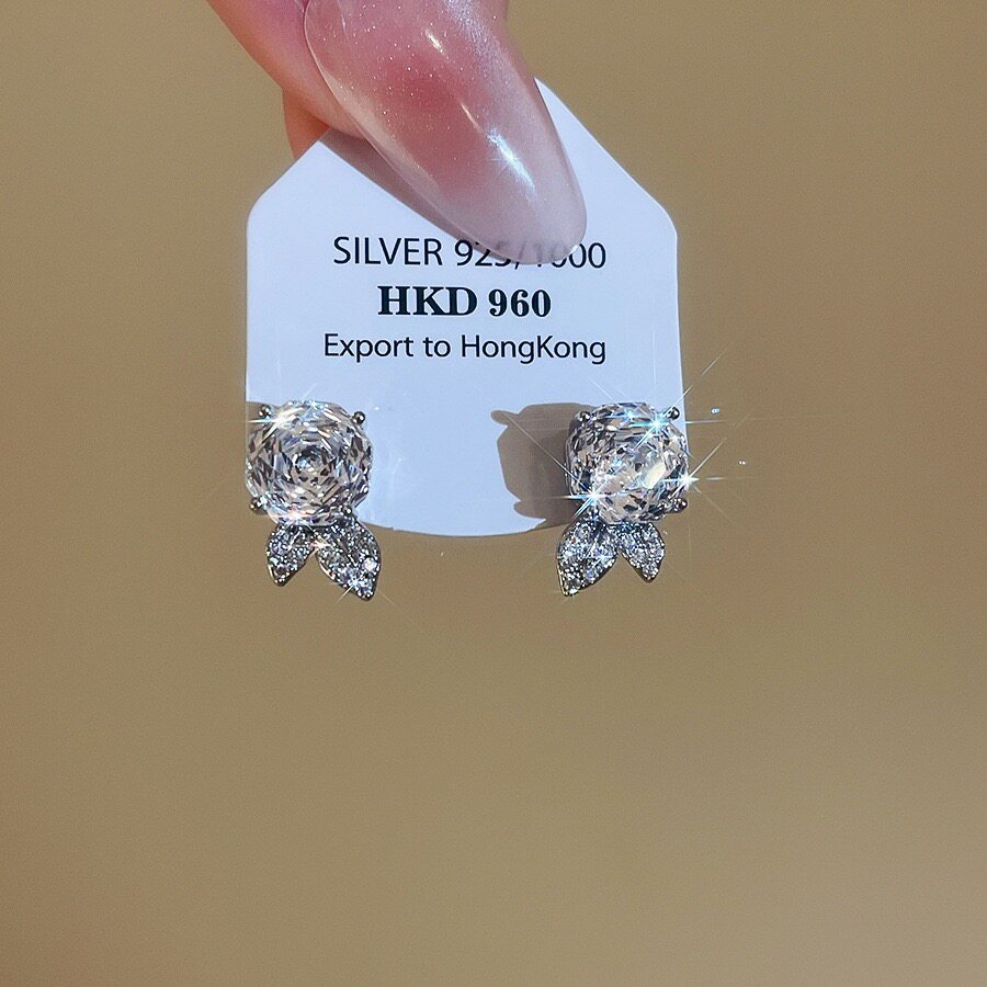 冰花玫瑰切小众高级闪亮锆钻花朵耳钉耳针耳饰02