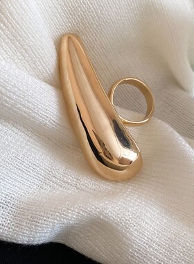 欧美小众设计重工夸张金属泪滴素圈戒指女新款轻奢高级感指环13