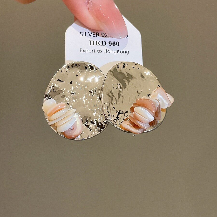 欧美金属褶皱贝壳椭圆形耳钉小众设计感耳环个性潮流夸张耳饰07