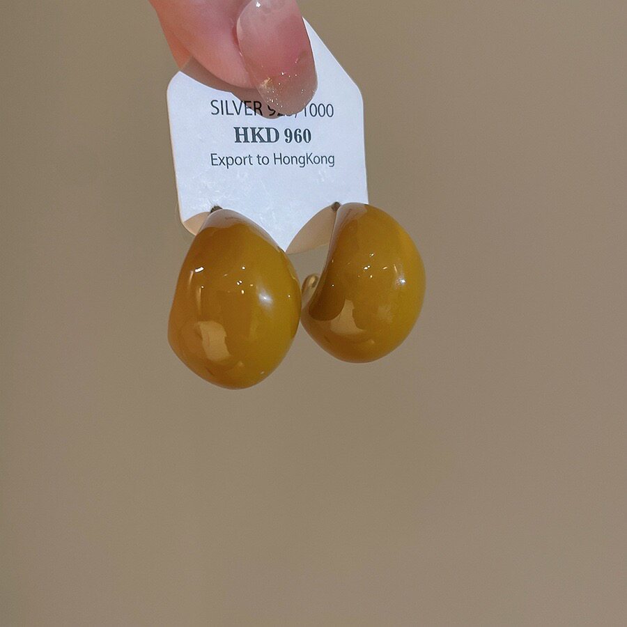 多巴胺黄色甜美滴釉耳钉银针气质爆款轻奢圆脸显脸瘦耳饰品94