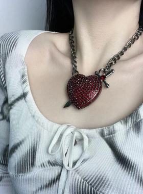 重工复古朋克红色爱心十字架项链嘻哈夸张亚文化项饰33
