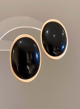 安可拉红金属椭圆复古vintage琉璃黑色大几何耳环简约高级感耳钉4