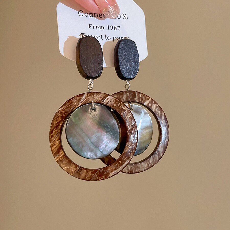 复古几何木质吊坠耳环高级感轻奢耳钉女新中式秋冬百搭耳坠耳饰品