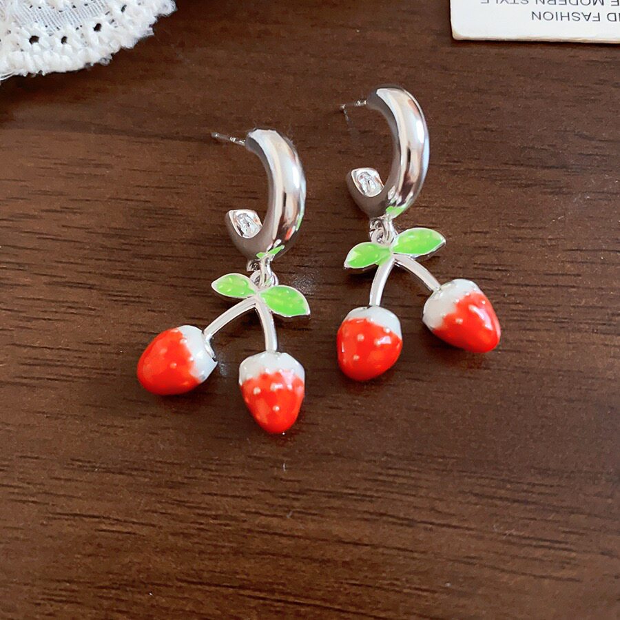 【草莓甜心】夏季甜美草莓耳环女小众独特设计感气质耳钉红色耳饰