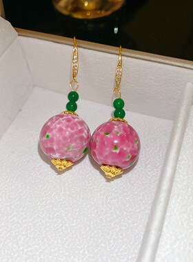 彩色锆石琉璃珠圆形耳环个性潮流耳坠新中式复古高级感耳饰女1822