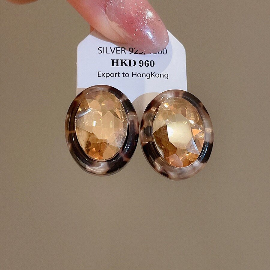 法式美拉德琥珀色几何耳环女气质轻奢精致简约高级感百搭耳钉耳饰