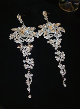 超闪复古水钻轻奢耳环高级感晚宴舞会花朵耳坠女神范气质耳饰2465