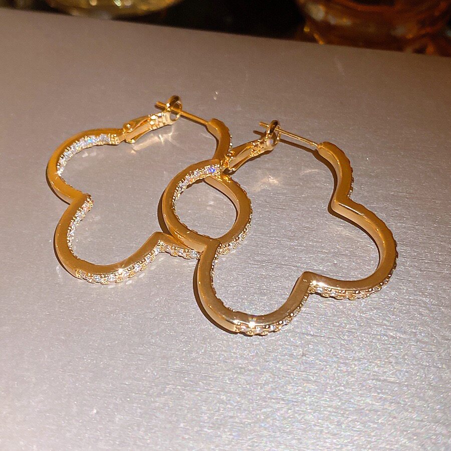 金色花朵大圈圈耳环女高级感微镶锆石耳圈百搭独特巨好看耳饰39