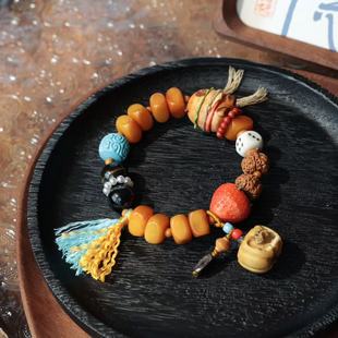 新品驼骨口香糖搭配鹿角根付卡皮巴拉南瓜怪草莓菱镁矿桶珠手串