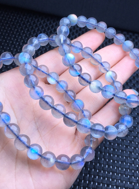 天然月光石手链玻璃体蓝月光石单圈手串颗颗超强蓝光女闺蜜礼物