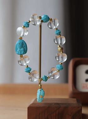 压电白水晶屁桃 搭配菱镁矿无相佛 百香籽 树叶 手串