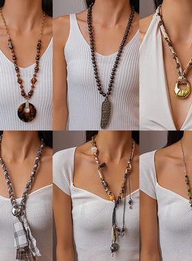 民族风布艺编织爱心吊坠项链