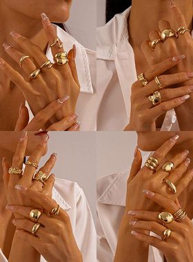 欧美个性金属风几何开口戒指