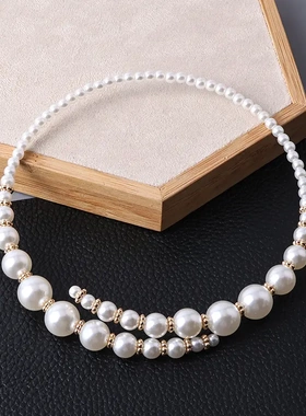 铜合金仿珍珠项链气质法式复古时尚高贵女人简约项链圆形珍珠项圈
