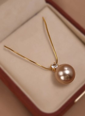 钛钢仿珍珠项链法式单颗珍珠吊坠