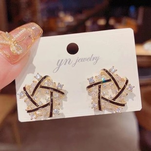 东大门五边形高质感旋转耳钉时尚大气名媛夸张耳环小香风轻奢耳饰