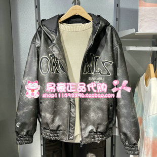 225409053 E43 杰克琼斯棉服外套宽松连帽拉链字母印花 225409008