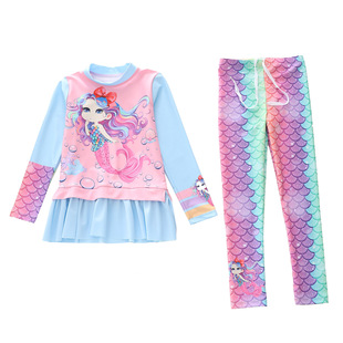 新款儿童泳衣女童泳装美人鱼鳞女孩宝宝学生长袖防晒分体游泳衣