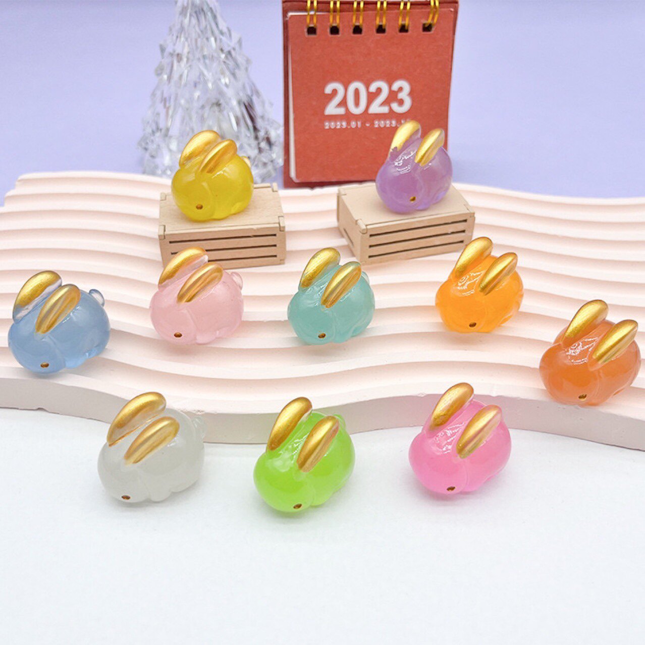 创意卡通夜光金耳朵兔子diy树脂儿童玩具小夜灯停车牌立体摆件