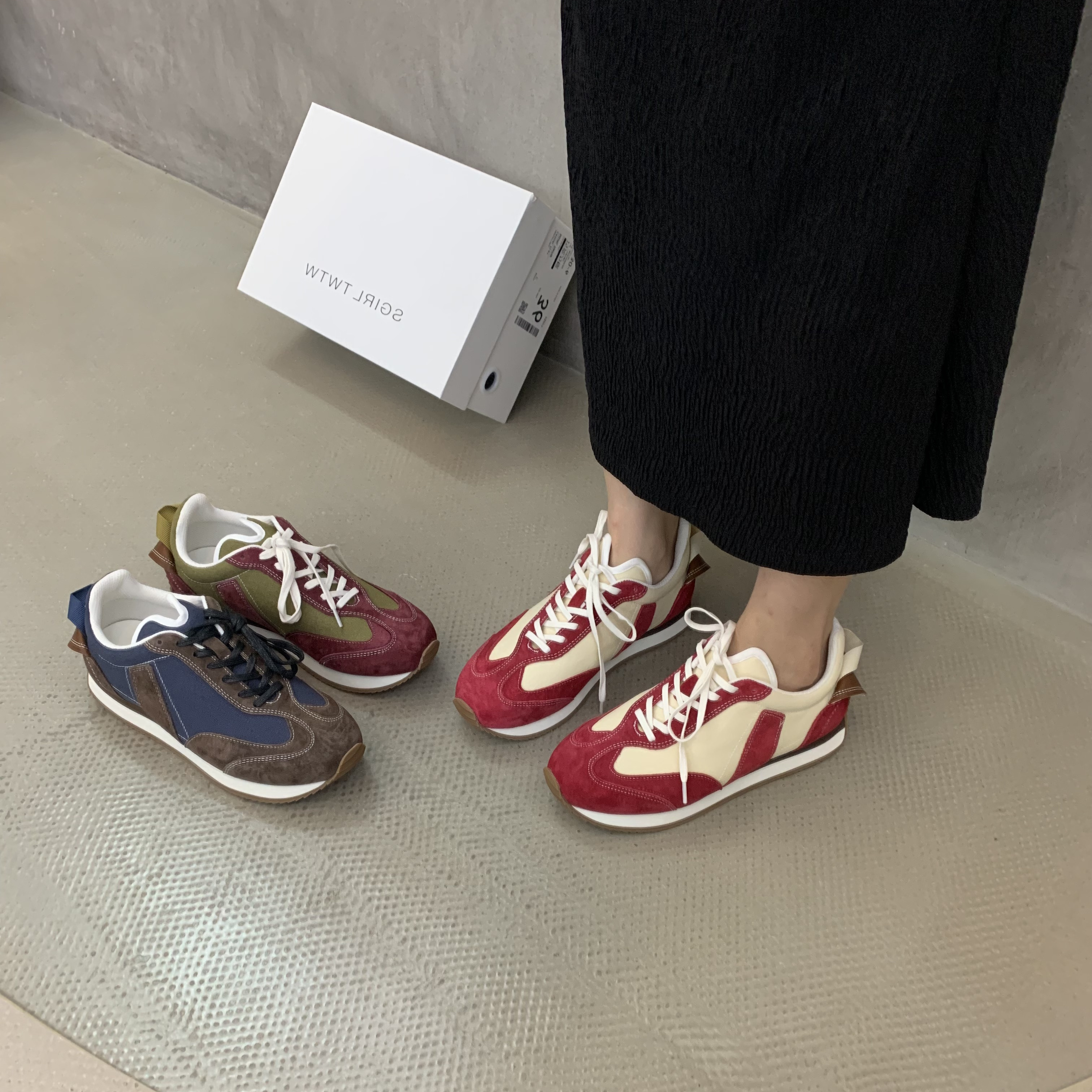SGIRL TWTW韩版红色厚底增高德训鞋女百搭慢跑运动休闲鞋阿甘鞋潮