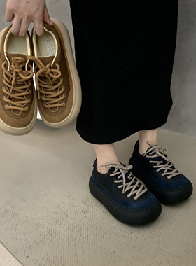 SGIRL TWTW复古风撞色系带面包鞋女百搭丑萌大头轻便休闲运动鞋潮