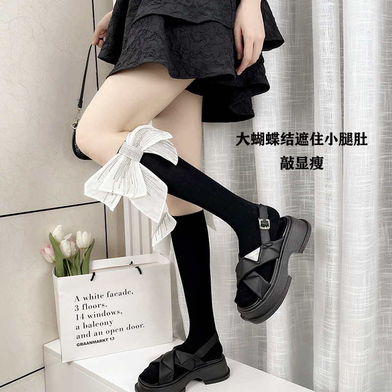 芭蕾风袜子设计感女小众夏天蝴蝶结甜美中长筒袜时尚显瘦小腿袜潮