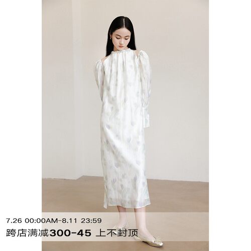 清仓/2折起 Rowi 轻印花系列时髦抽绳长裙露肩长袖碎花连衣裙